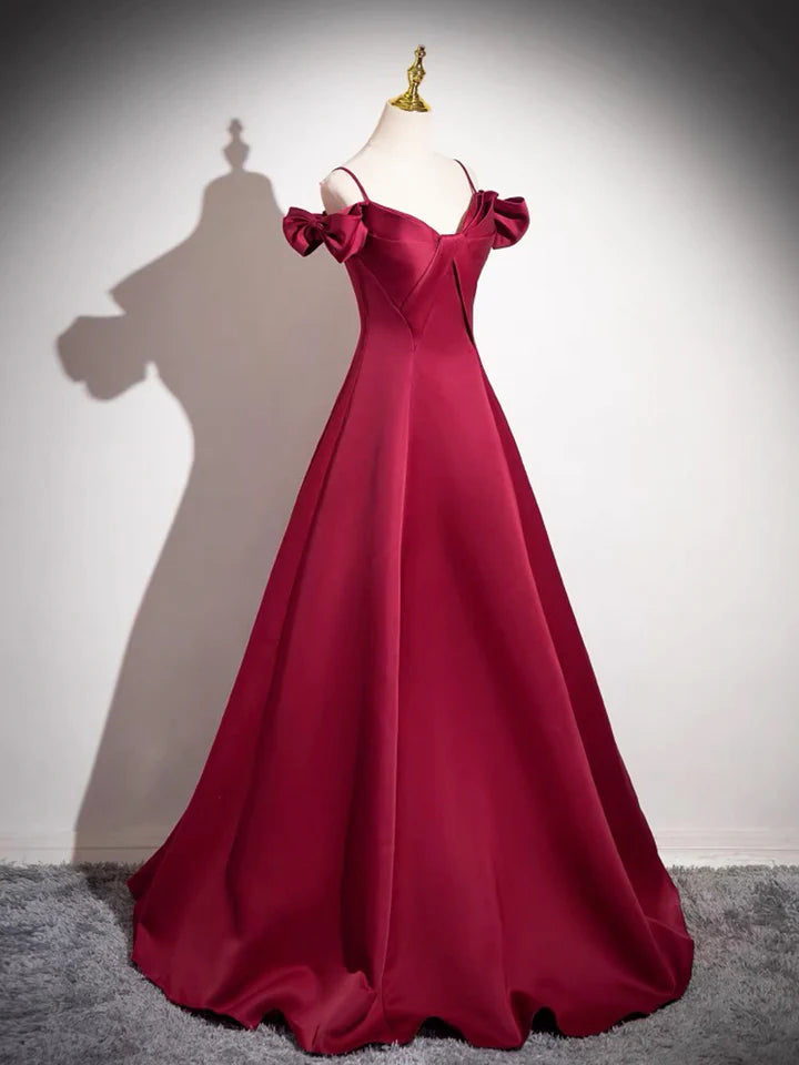 Luolandi Burgundy Spaghetti Strap Satin Long Prom Dress A-Line Evening Party Dress Sexy