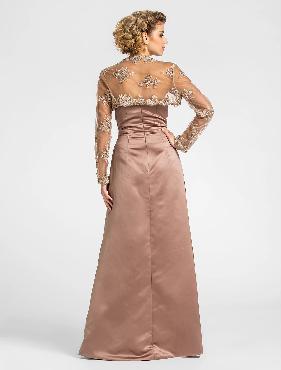 Luolandi A-Line Mother of the Bride Dress Strapless Floor Length Satin Lace Sleeveless with Criss Cross Beading