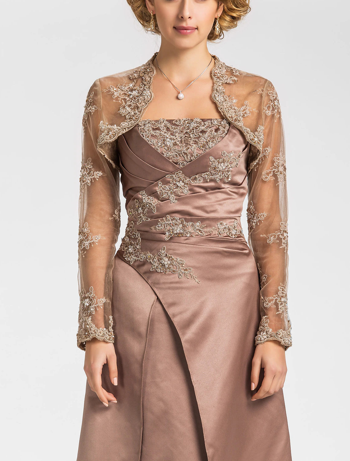 Luolandi A-Line Mother of the Bride Dress Strapless Floor Length Satin Lace Sleeveless with Criss Cross Beading