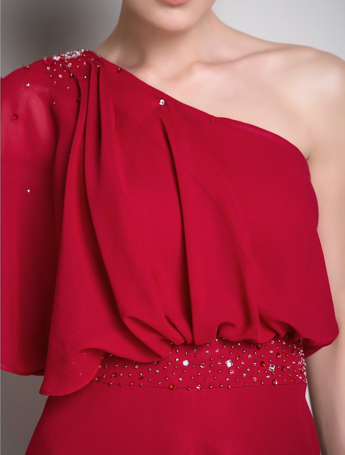 Luolandi Sheath / Column Mother of the Bride Dress Elegant One Shoulder Floor Length Chiffon Half Sleeve with Beading