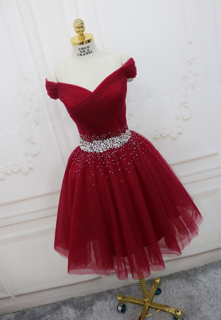 Luolandi Burgundy Off the Shoulder Short Prom Dress A-Line Homecoming Dress Sexy