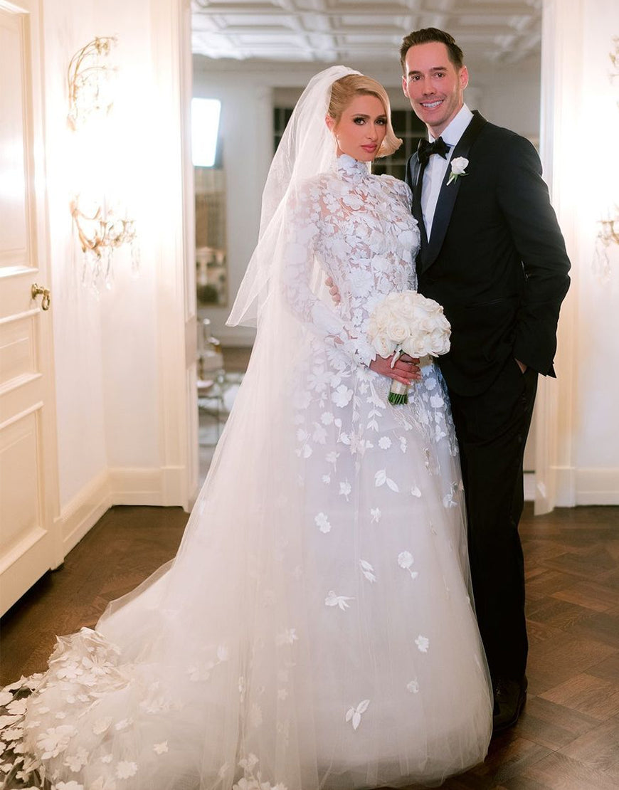 Luolandi High Neck Long Sleeves Paris Hilton Wedding Dress Beautiful Without Headscarf