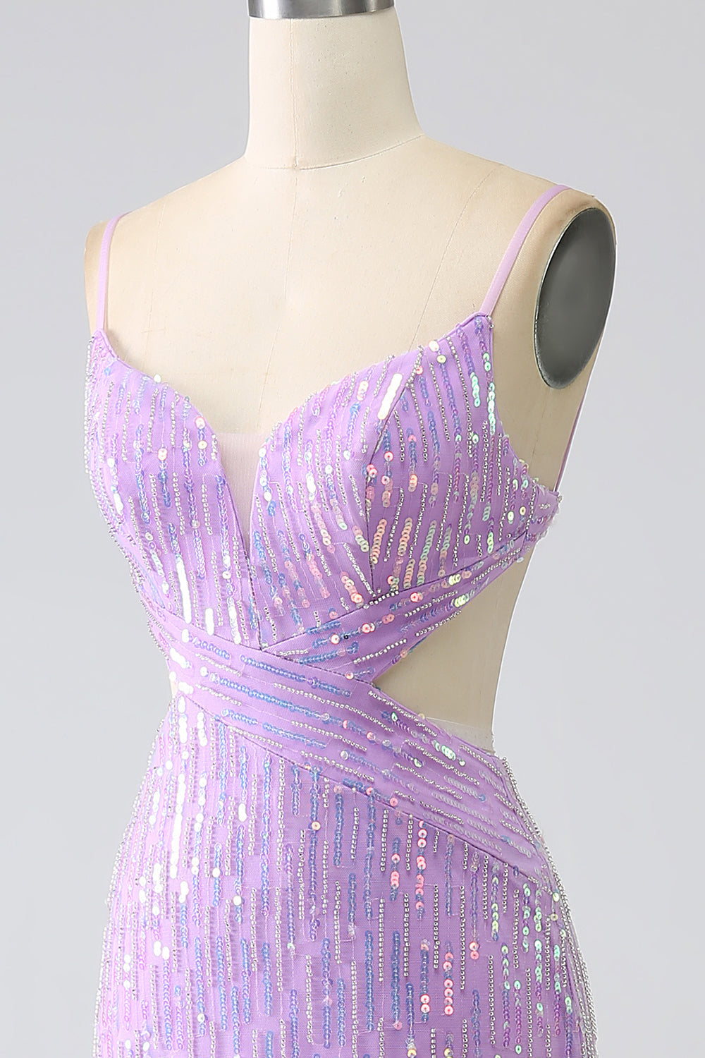 Luolandi Sparkly Purple Mermaid Spaghetti Straps Sequins Prom Dress with Slit Sexy Evening Dresses