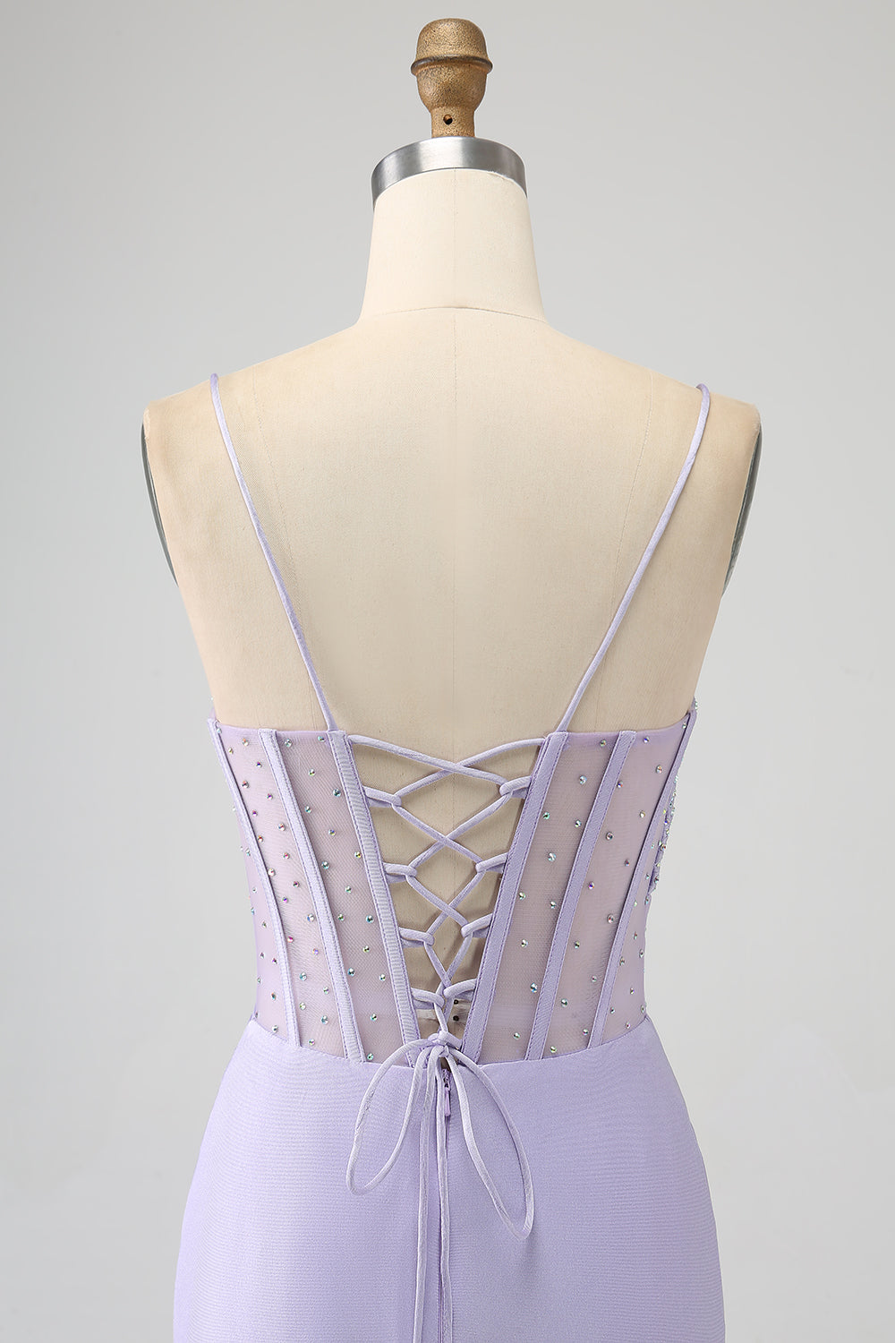 Luolandi Lavender Mermaid Cutout Glitter Corset Satin Prom Dresses with Pleated Split Sexy Evening Dresses