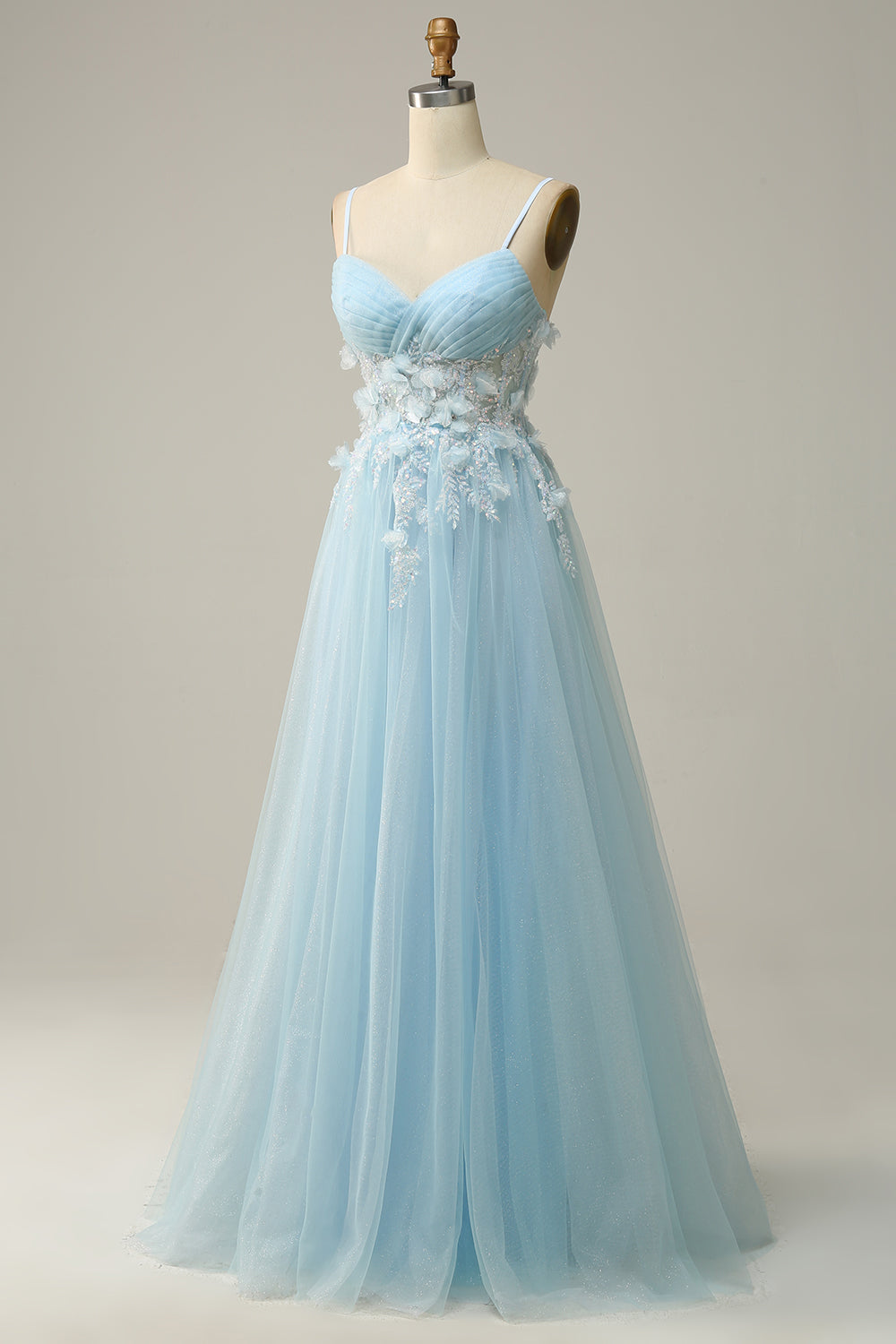 Luolandi Sky Blue A Line Spaghetti Straps Prom Dress with Appliques Beautiful