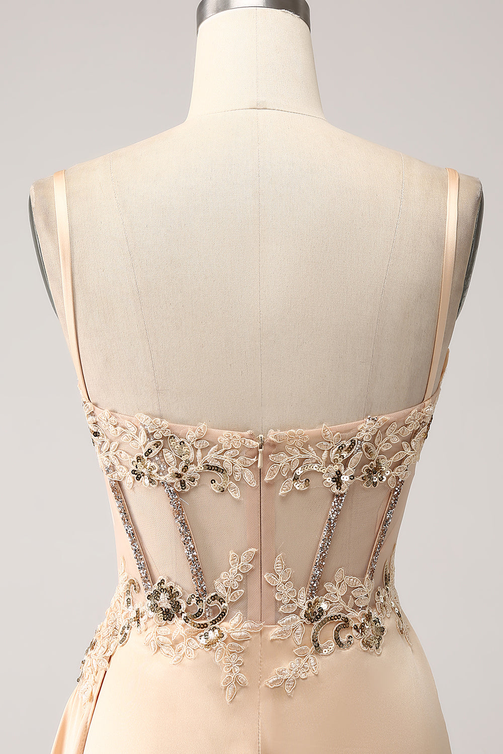 Luolandi Elegant Champagne Mermaid Pleated Satin Prom Dress With Appliques Sexy With Slit