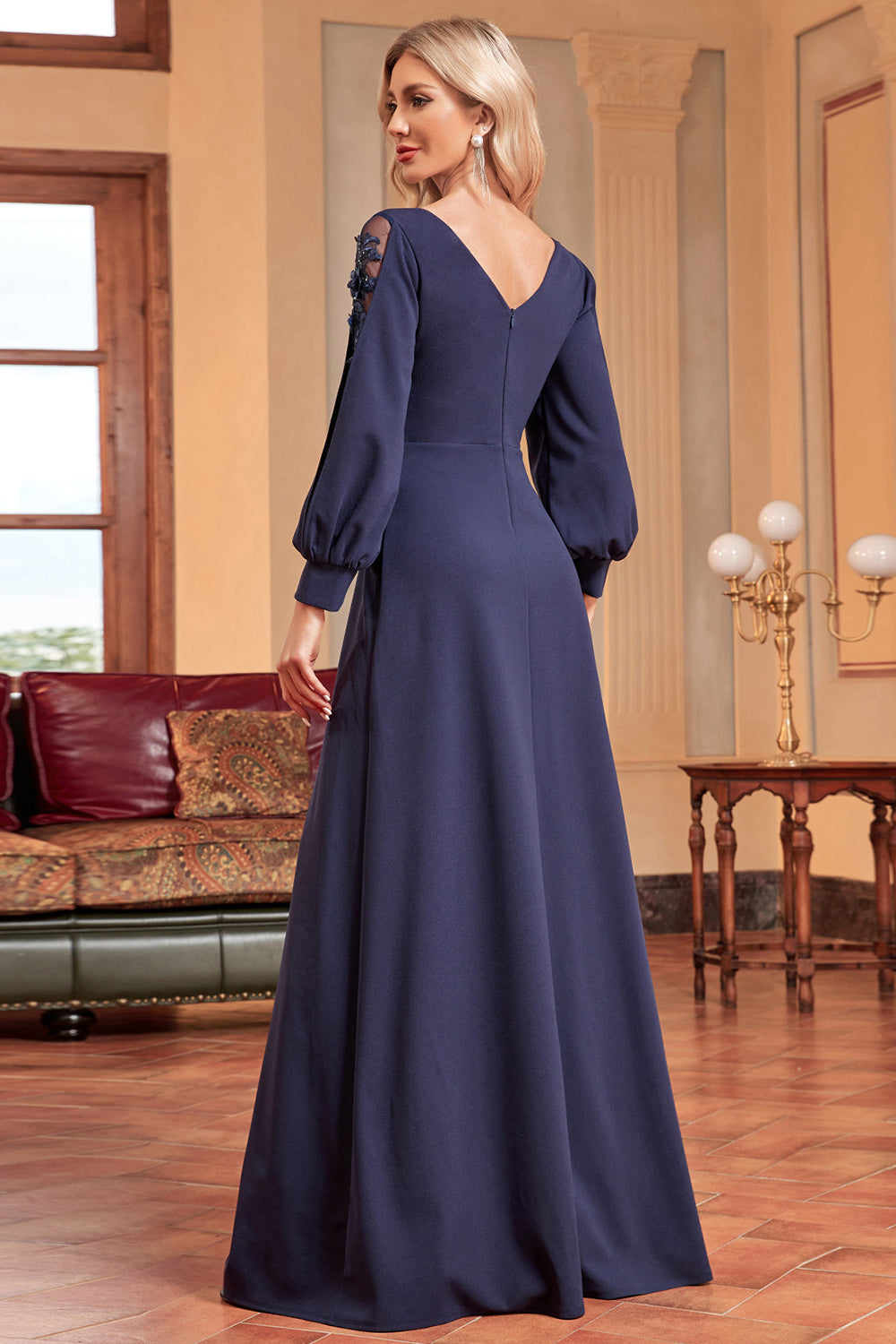 Luolandi A-Line Long Sleeves Floor Length Wedding Party Dress with Beading Mother of the Bride Dresses