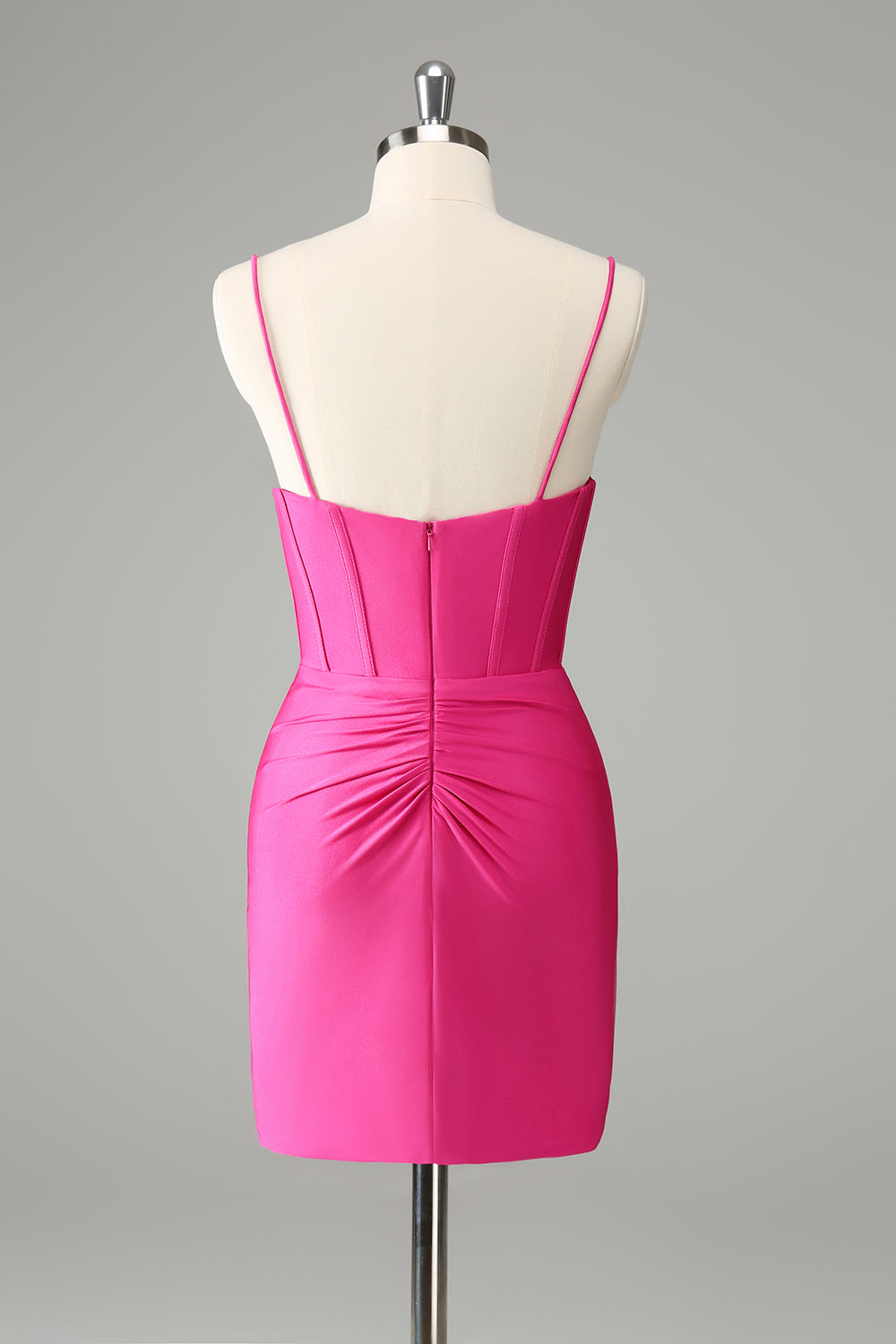 Luolandi Fuchsia Bodycon Spaghetti Straps Pleated Short Homecoming Dress Sexy