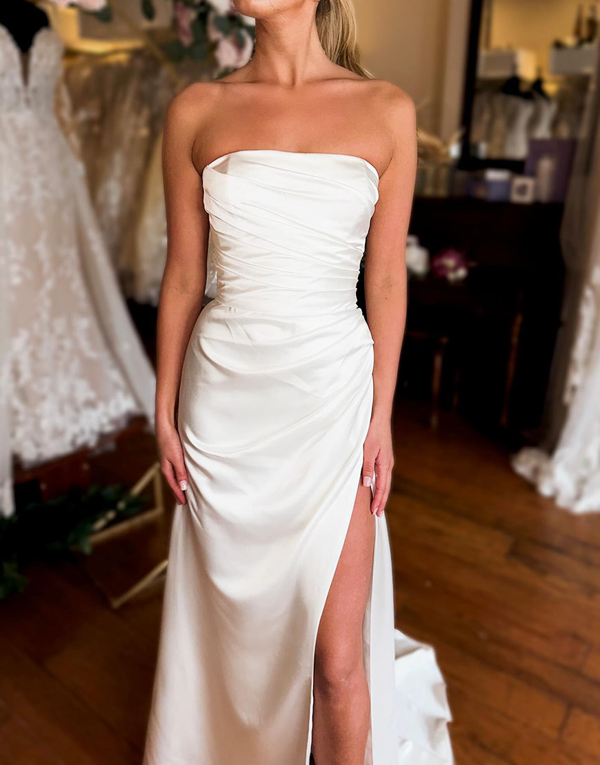 Luolandi Ivory Mermaid Off The Shoulder Long Wedding Dress With Slit Sexy Without gloves