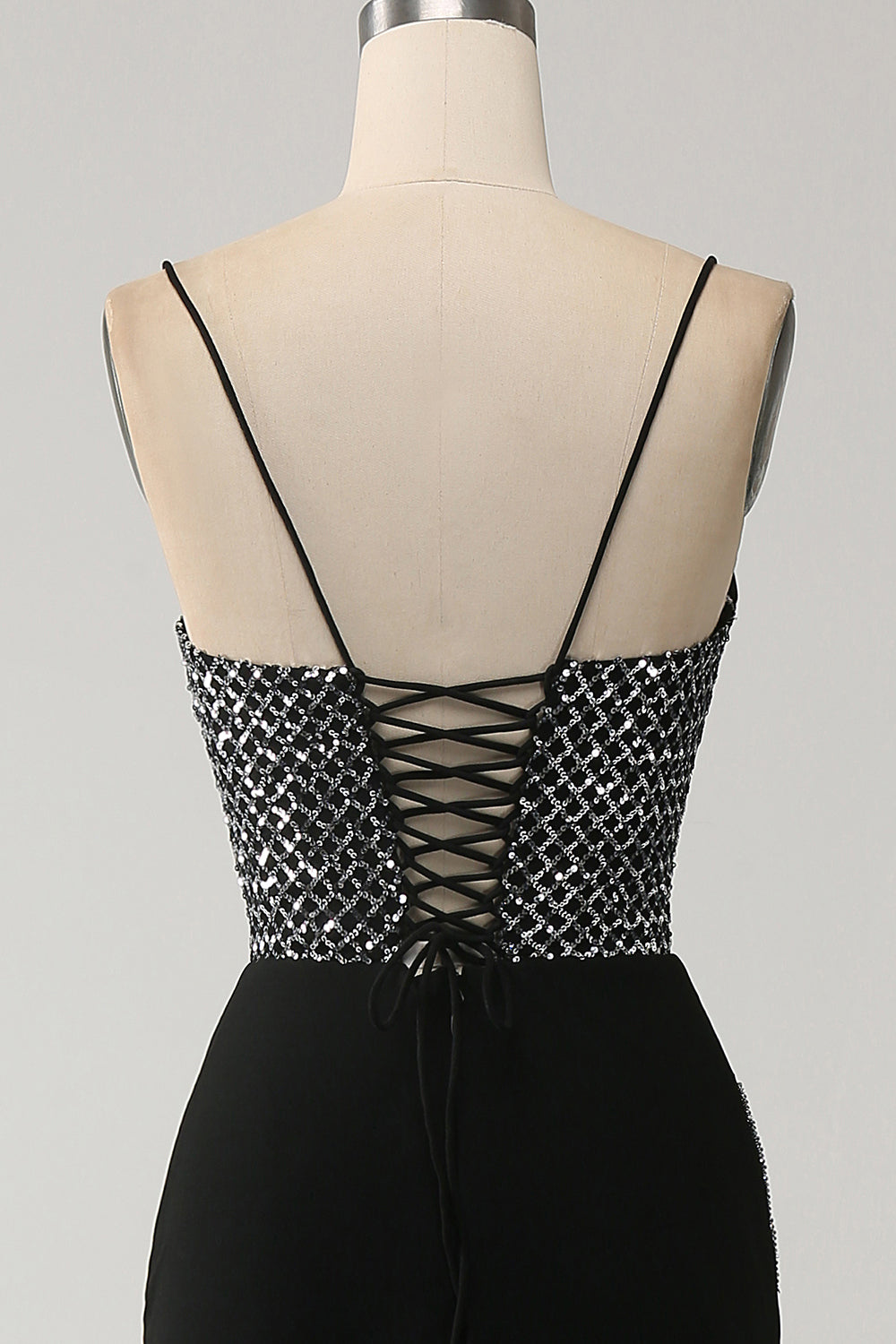 Luolandi Gorgeous Black Mermaid Spaghetti Straps Strapless Sequin Prom Dresses with Slit Sexy Evening Dresses