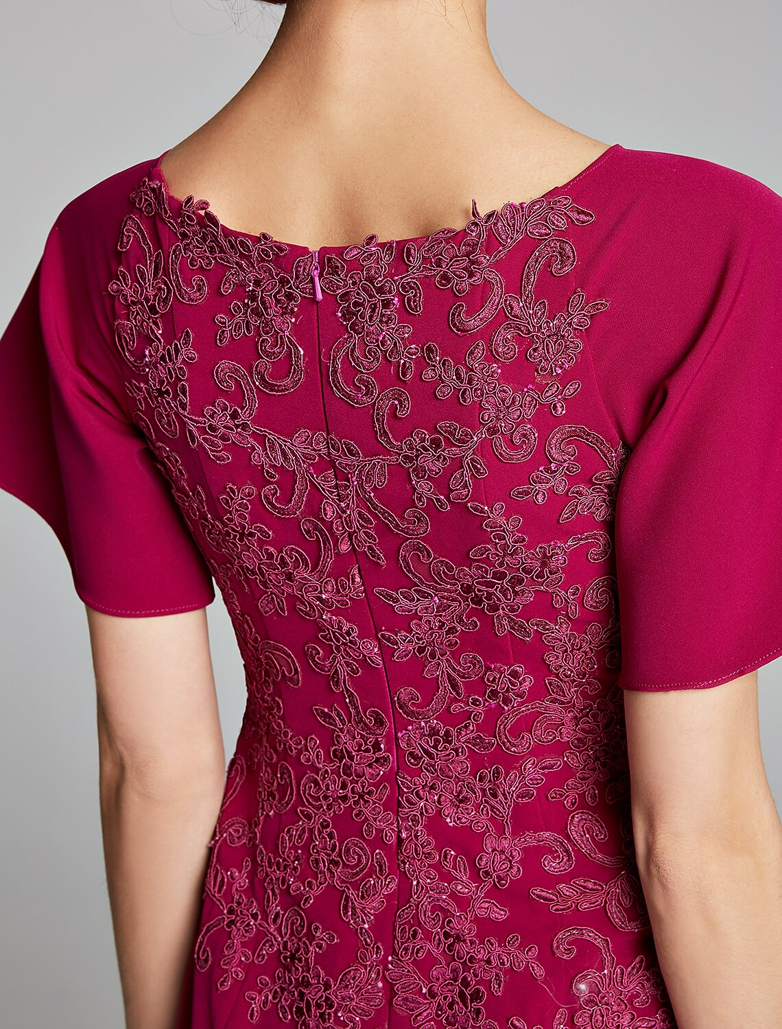 Luolandi Mermaid / Trumpet Mother of the Bride Dress Bateau Neck Floor Length Chiffon Lace Short Sleeve with Lace