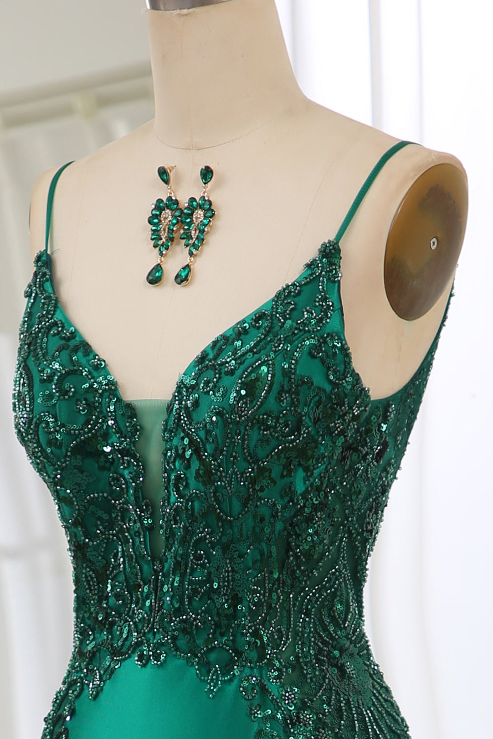 Luolandi Glitter Dark Green Mermaid Backless Prom Dress With Beaded Appliques Sexy Evening Dresses