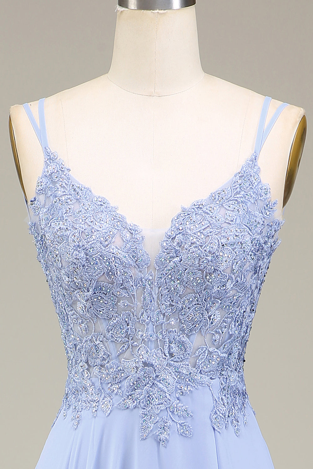 Luolandi A-Line Spaghetti Straps Long Appliques Prom Dress with Slit Charming Evening Dress