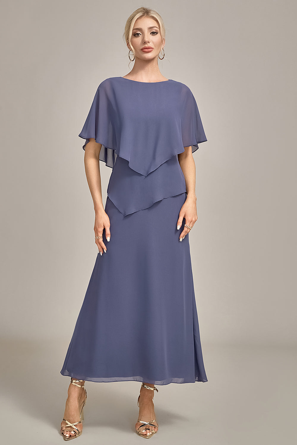Luolandi Stormy Sheath Scoop Tea-Length Chiffon Mother of the Bride Dress Pure Color