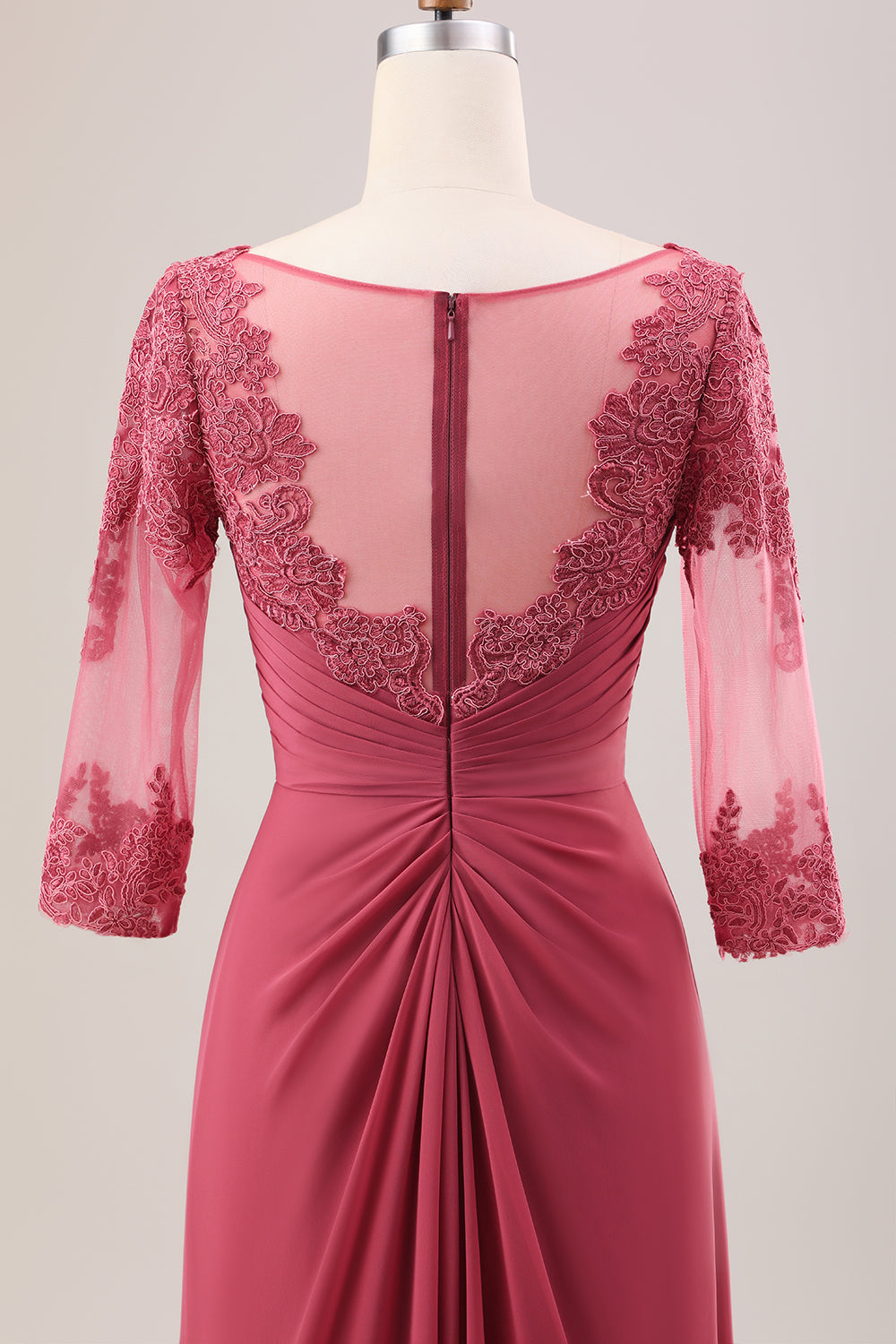 Luolandi A Line Pleated Applique Mother of the Bride Dress With Long Sleeves Floor Length