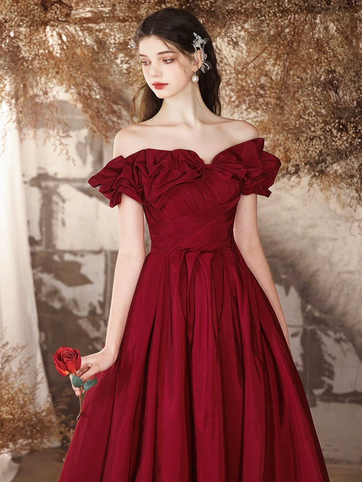 Luolandi Beautiful Off the Shoulder Long Formal Prom Dresses Burgundy A-Line Evening Dress Floor Length