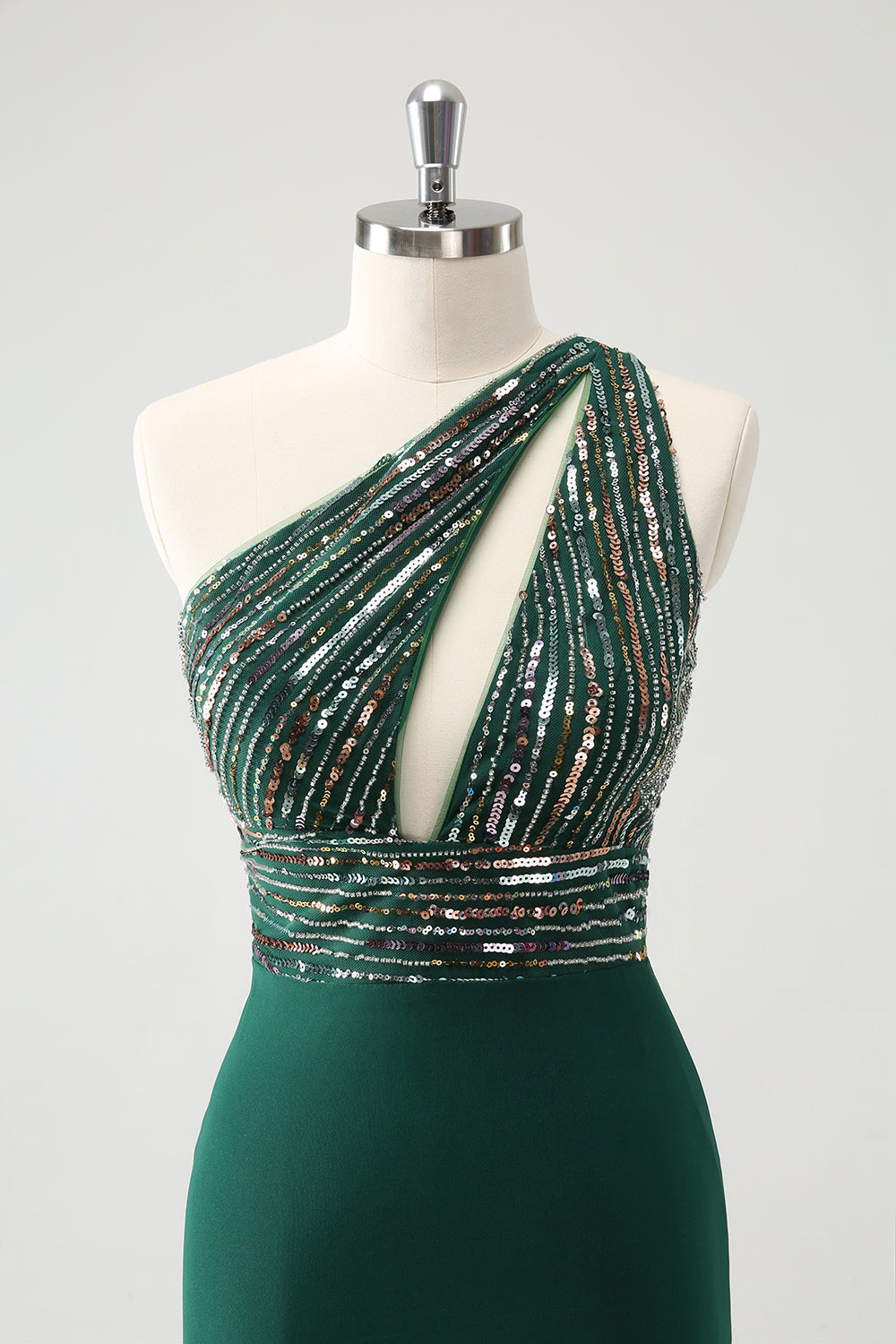 Luolandi Sparkly Dark Green Bodycon One Shoulder Pleated Short Homecoming Dress with Sequins Sexy