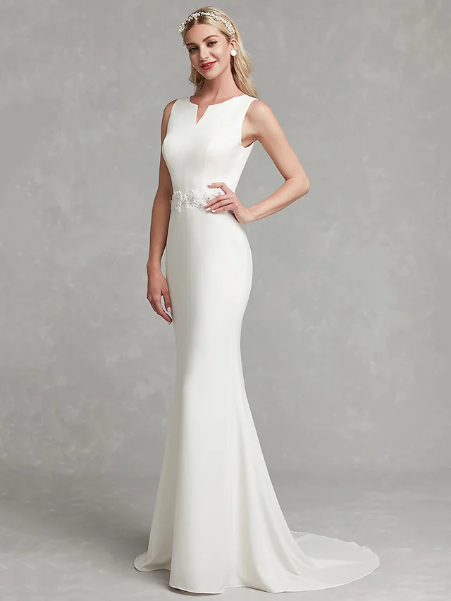 Luolandi Wedding Dresses V Neck Satin Regular Straps Simple Plus Size with Appliques Long