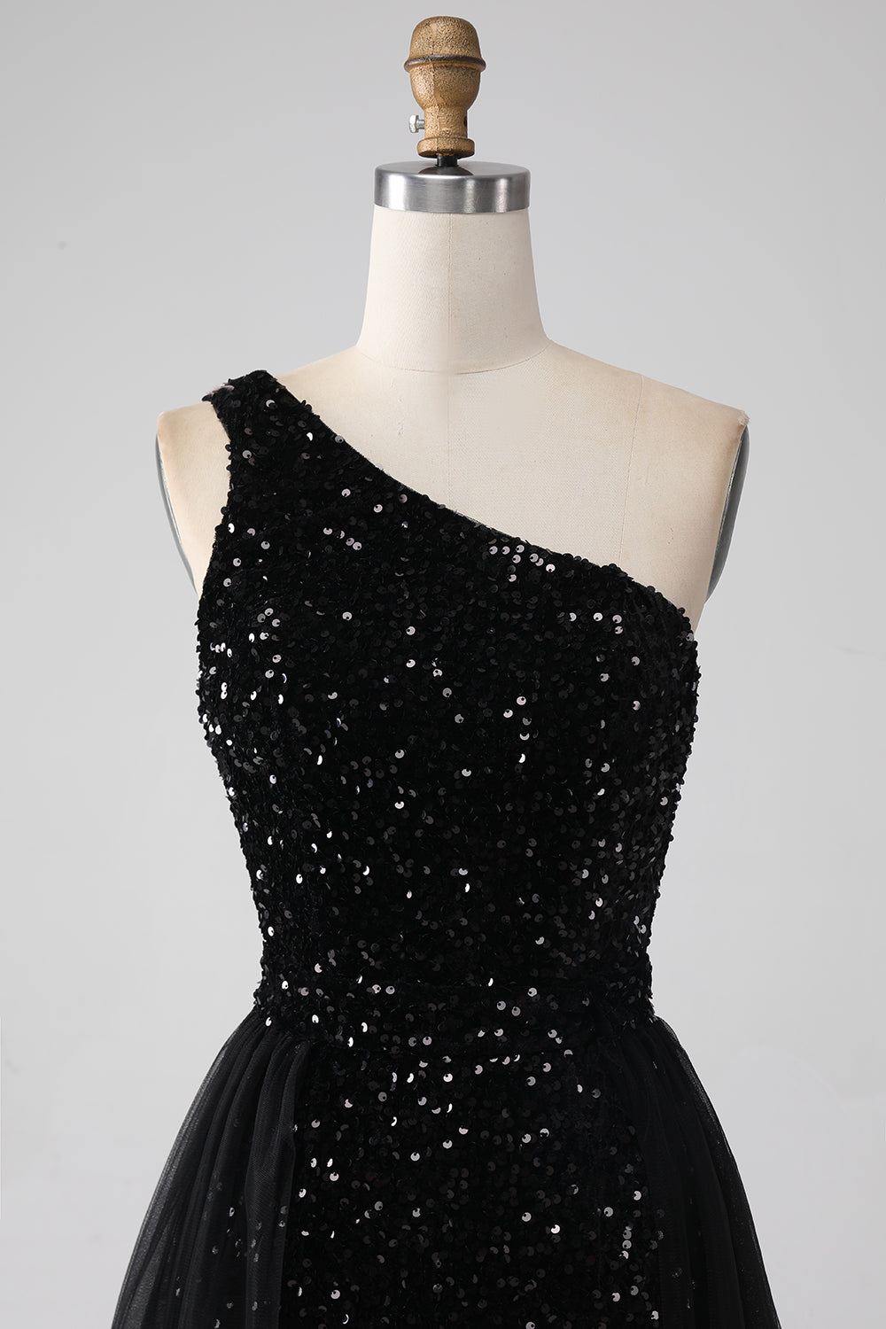 Luolandi Sparkly Black A-Line One Shoulder Sequins Long Prom Dress Sexy Evening Dresses