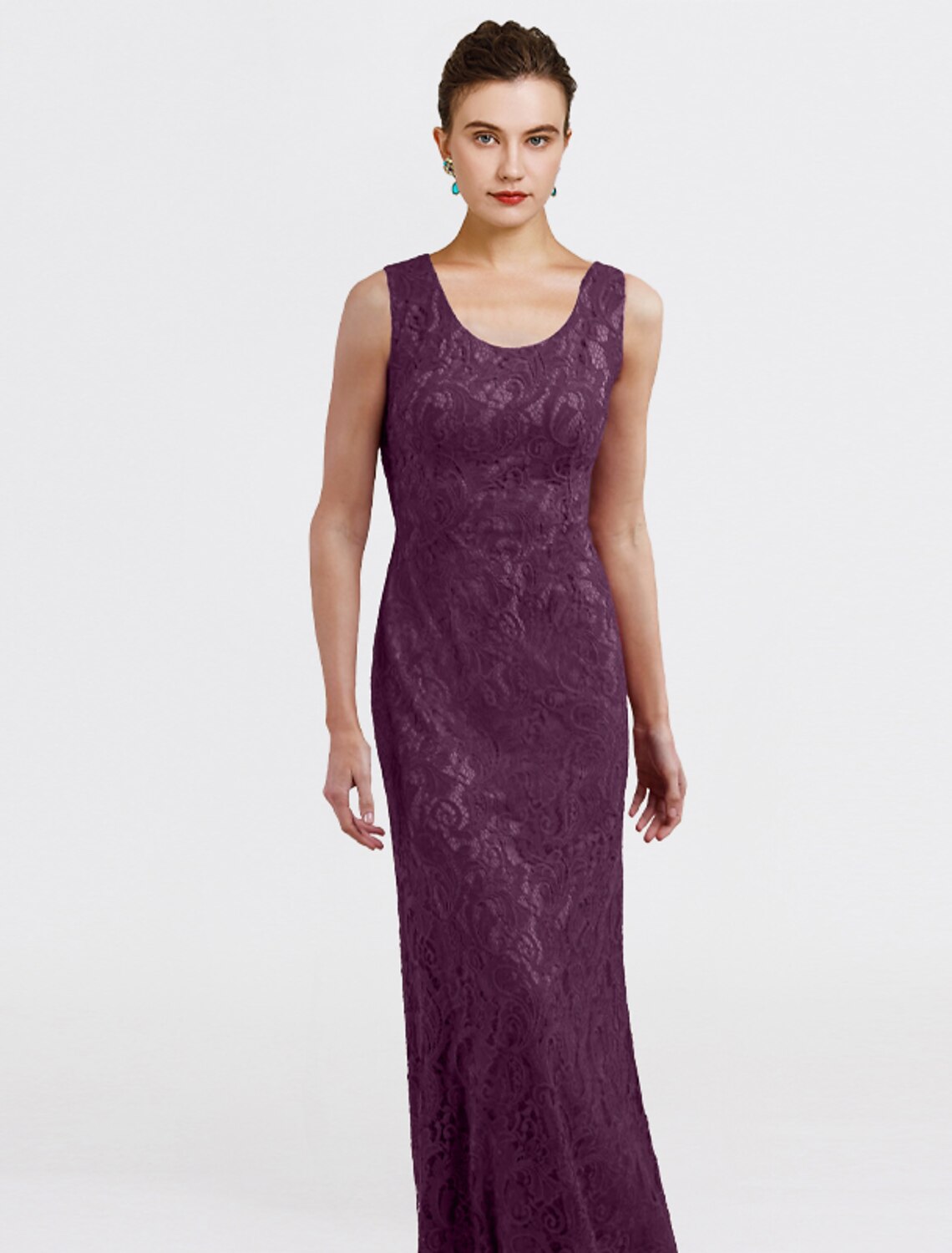 Luolandi Two Piece Sheath / Column Mother of the Bride Dress Plus Size Elegant Jewel Neck Floor Length Lace Sleeveless Wrap Included