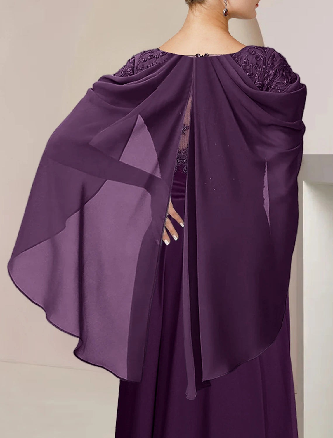 Luolandi A-Line Mother of the Bride Dress Formal Wedding Guest Elegant Scoop Neck Floor Length Chiffon Lace Sleeveless with Beading