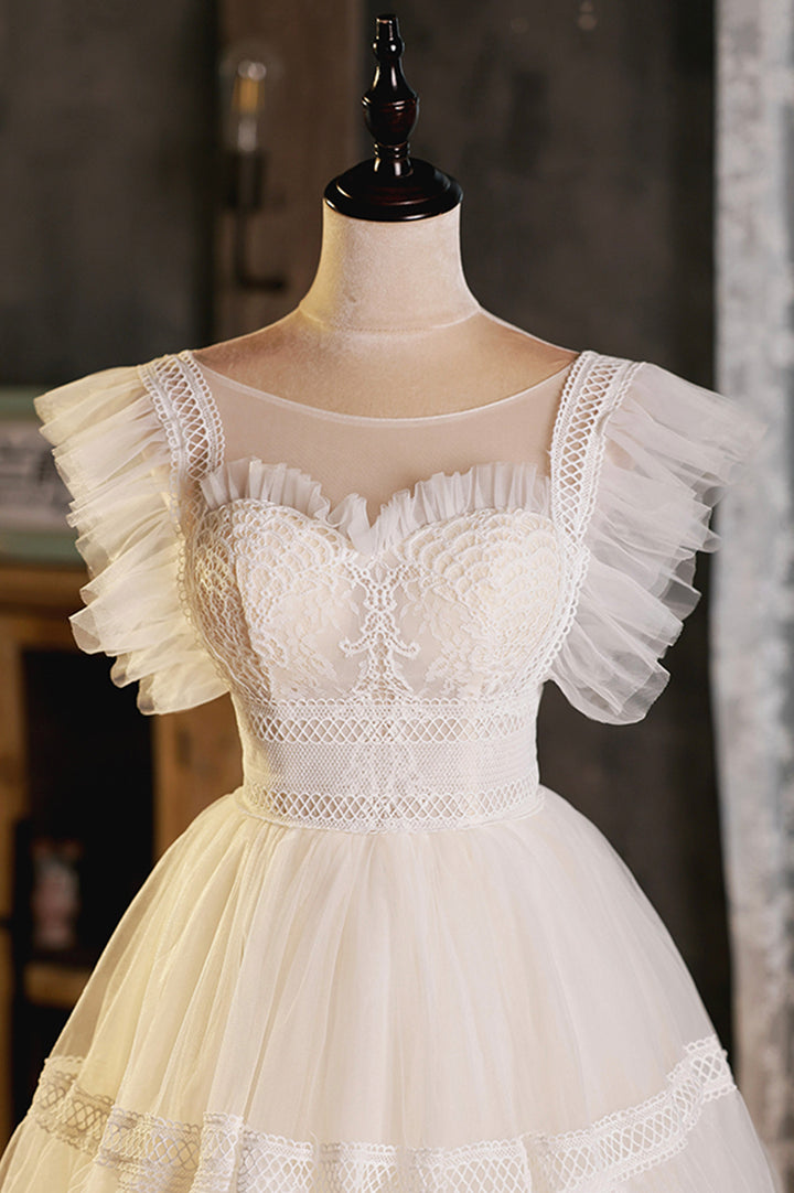 Luolandi Cute Lace Short A-Line Prom Dress Champagne Party Dress Homecoming Dress