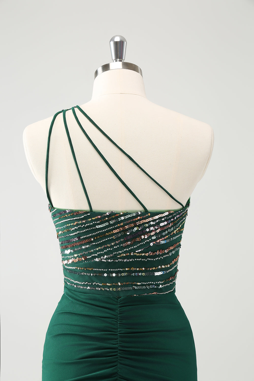 Luolandi Sparkly Dark Green Bodycon One Shoulder Pleated Short Homecoming Dress with Sequins Sexy