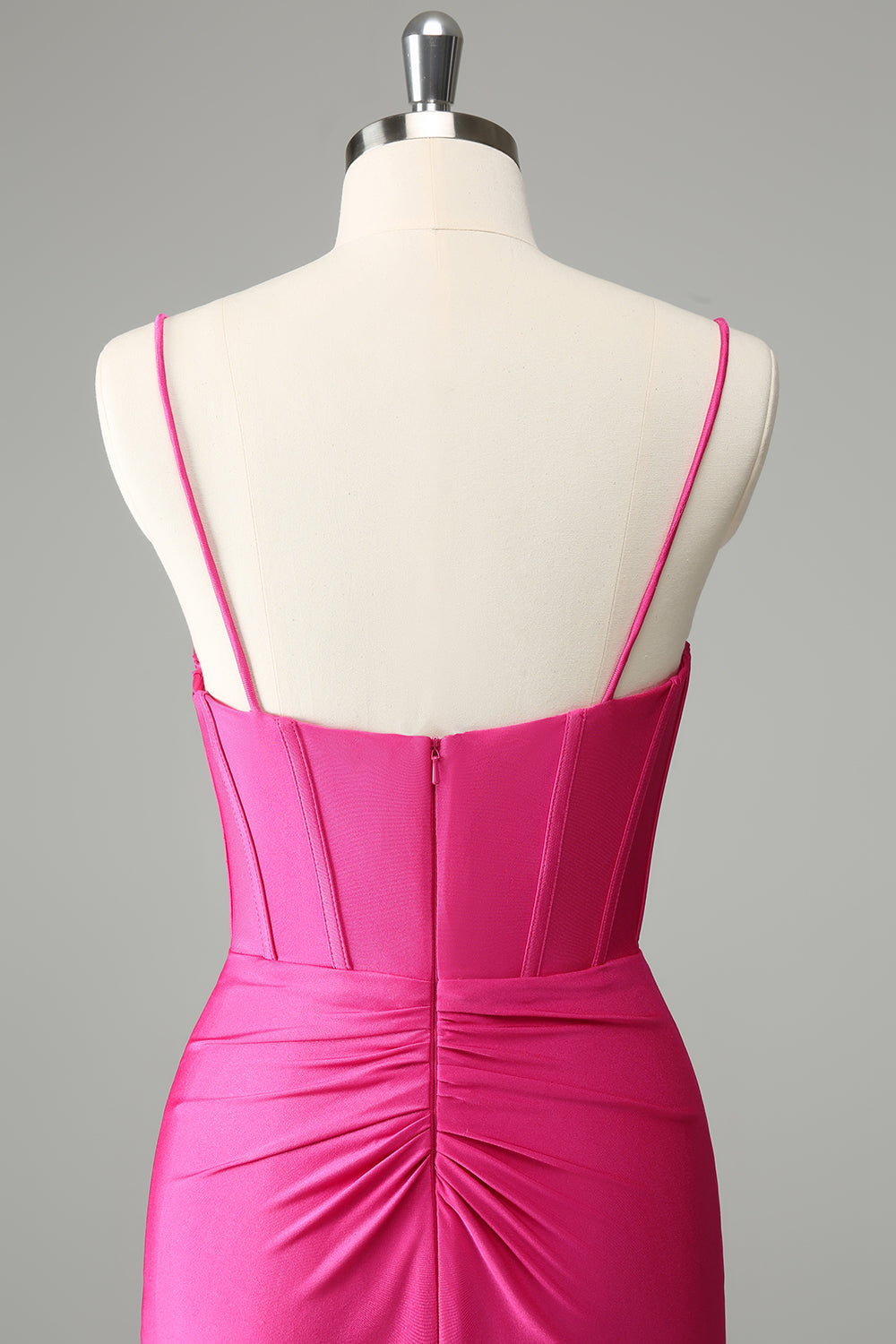 Luolandi Fuchsia Bodycon Spaghetti Straps Pleated Short Homecoming Dress Sexy