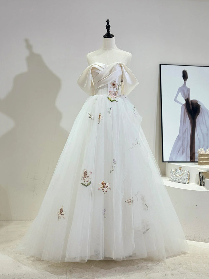 Luolandi Beautiful Tulle Lace Long Prom Dress Off the Shoulder Evening Party Dress Wedding Dress