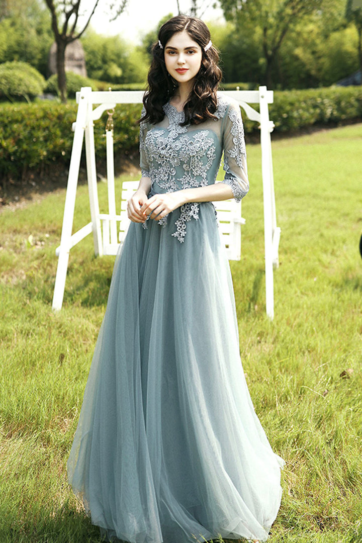 Luolandi A-Line Tulle Lace Long Prom Dress Evening Party Dress Floor Length