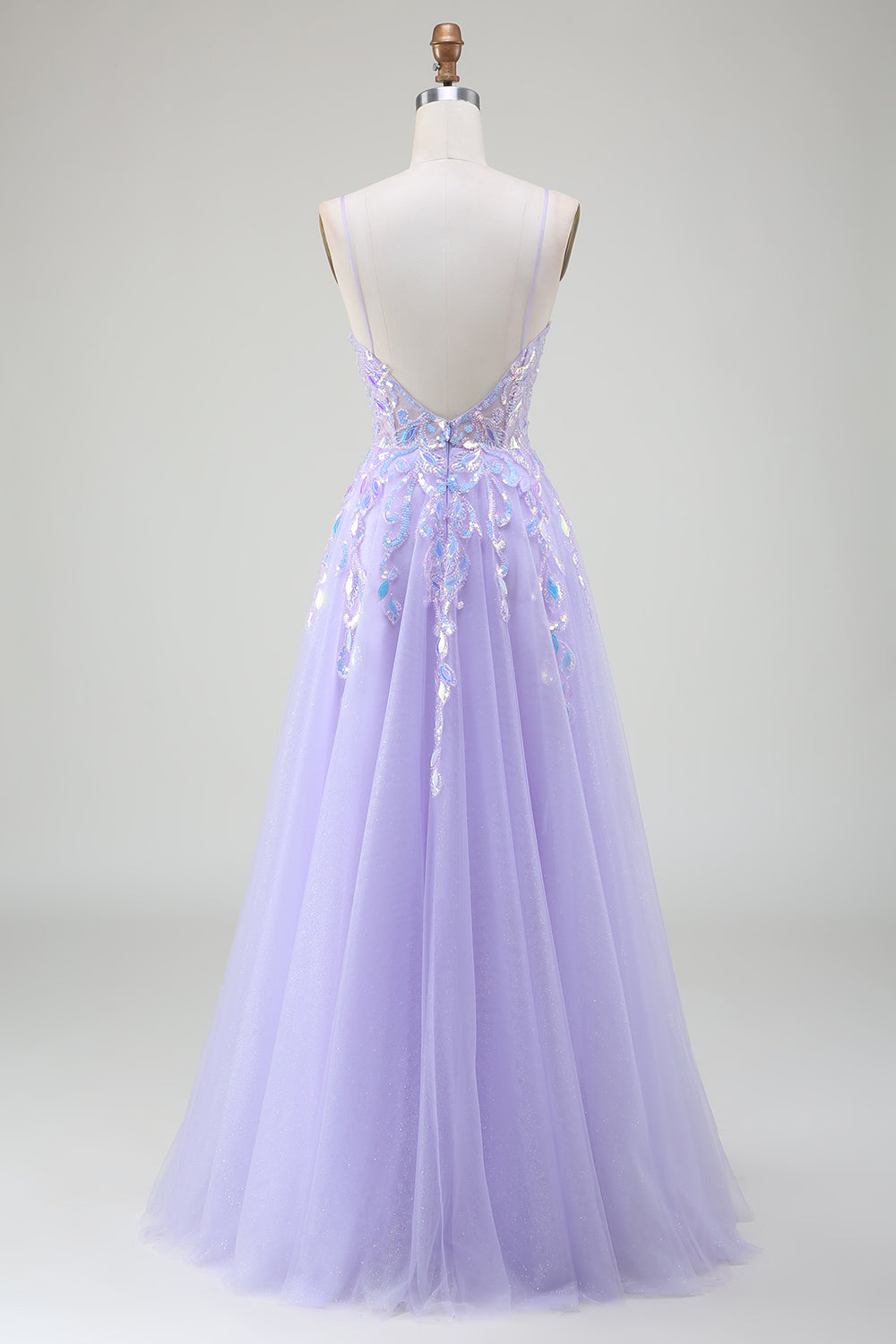 Luolandi Sparkly A-Line Purple Spaghetti Straps Long Prom Dress with Sequins Sexy