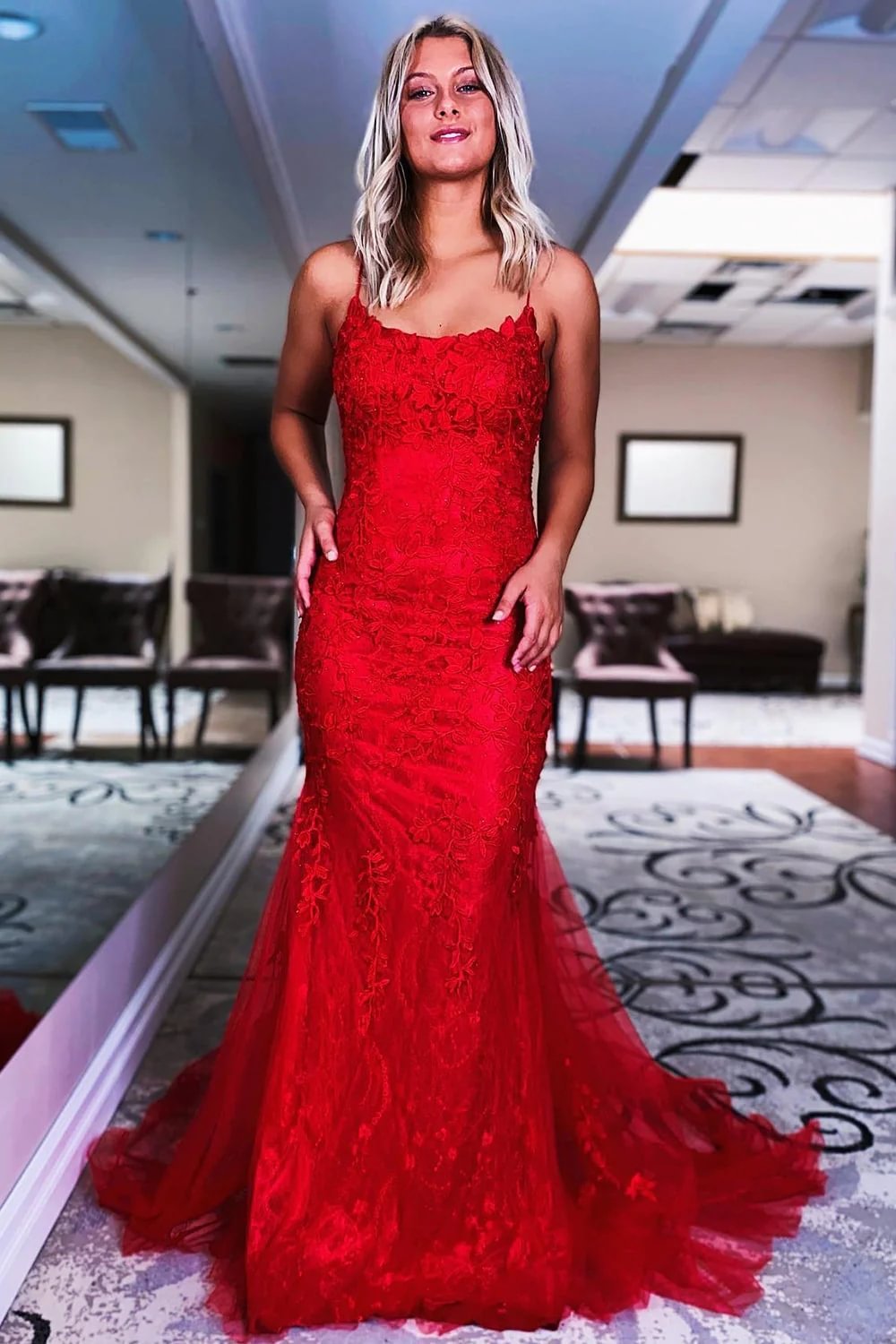 Luolandi A-Line Mermaid Blue Long Prom Dress Backless Evening Dress