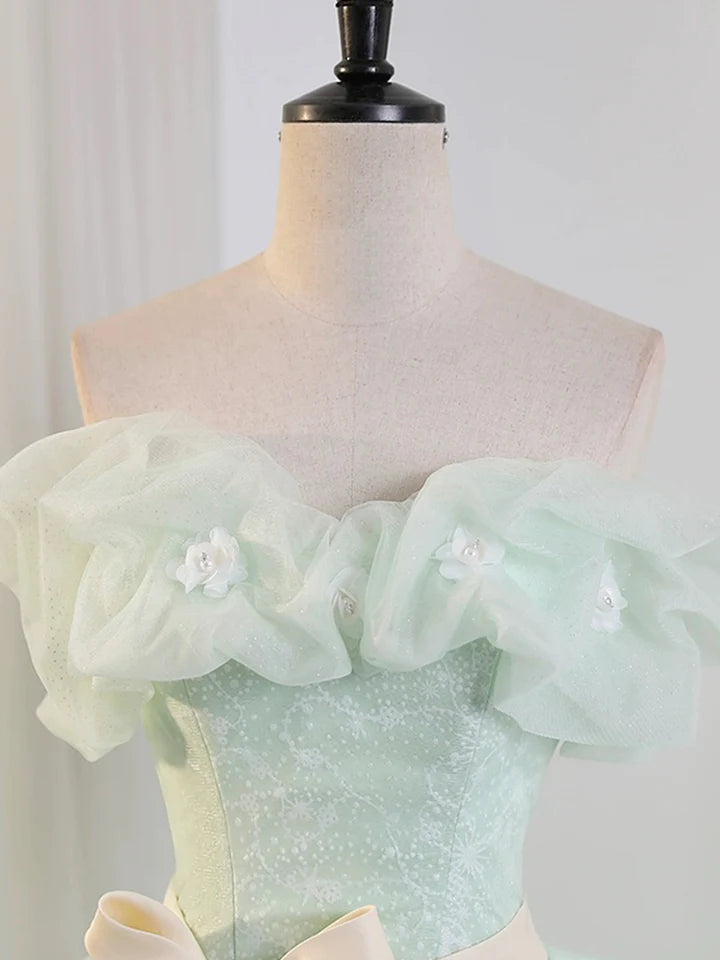Luolandi Beautiful Green Tulle Long Prom Dresses A-Line Off the Shoulder Evening Part Dresses Sexy