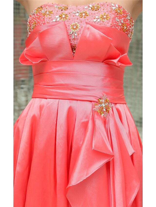 Luolandi A-Line Elegant Cocktail Party Dress Strapless Sleeveless Short Mini Taffeta with Pleats