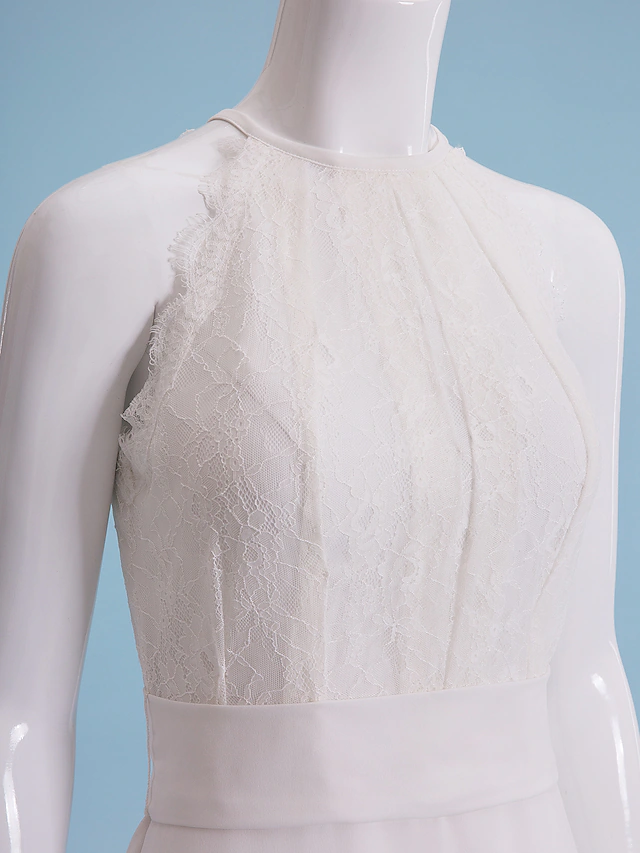 Luolandi Romantic Sleeveless Wedding Dresses Jewel Neck Floor Length Lace Elegant Bridal Gown