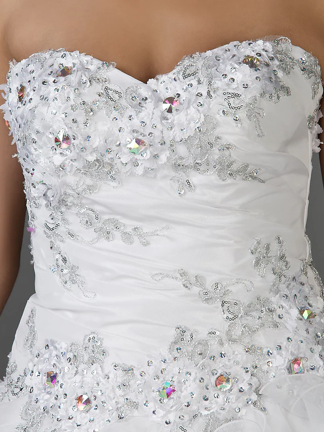 Luolandi Ball Gown Wedding Dresses Sweetheart Neckline Strapless Floor Length Organza Taffeta Sleeveless Sparkle