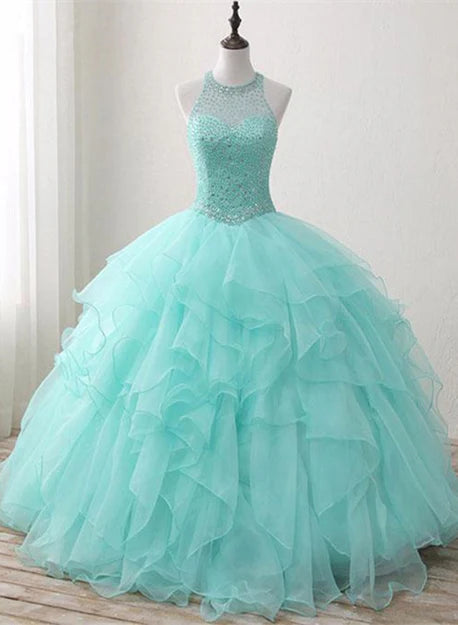 Luolandi Organza and Beaded Long Sweet 16 Dress Handmade Formal Dress Prom Dress