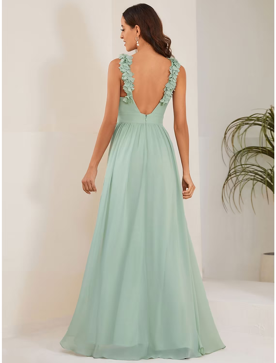 Luolandi A-Line Wedding Guest Dresses Elegant Dress Formal Floor Length Sleeveless Jewel Neck Chiffon with Pleats Flower
