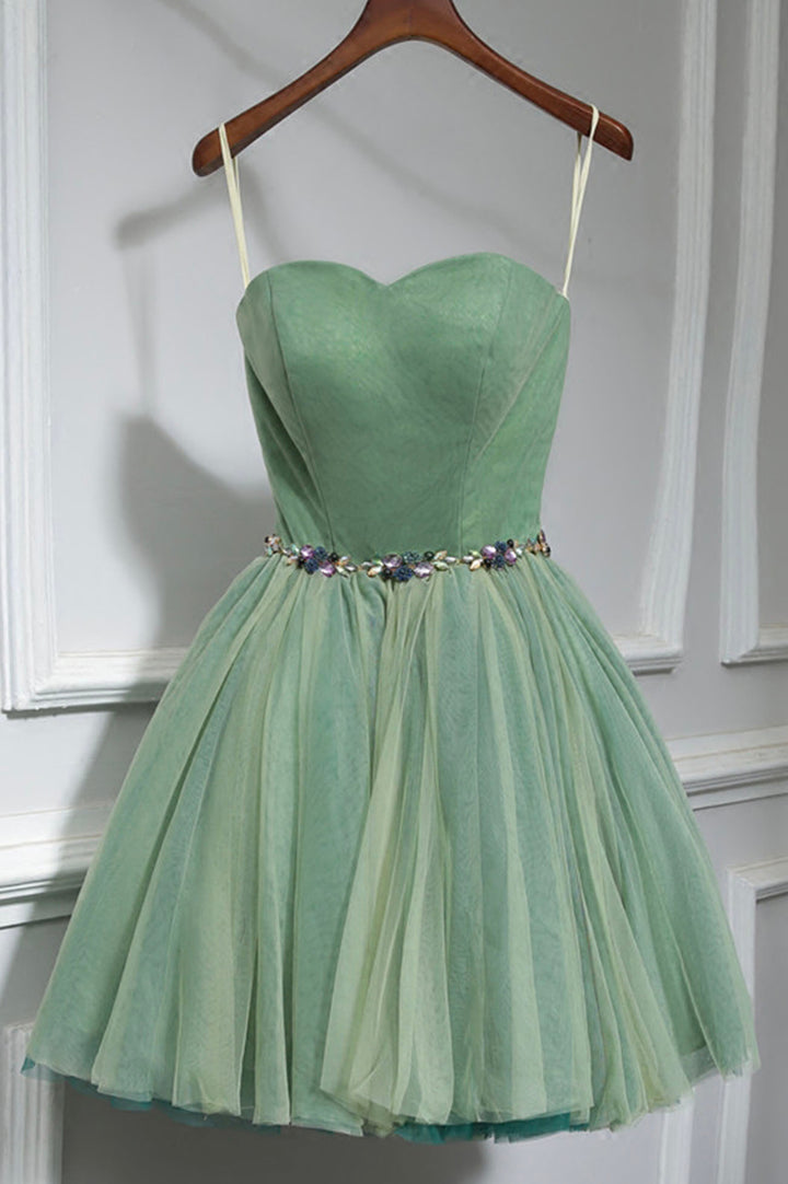 Luolandi Green Strapless Tulle Short Prom Dress A-Line Evening Party Dress Homecoming Dresses