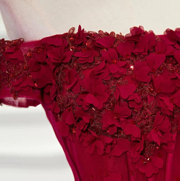 Luolandi Beautiful Long Party Dress Off Shoulder Dark Red Prom Dress Elegant Evening Dress