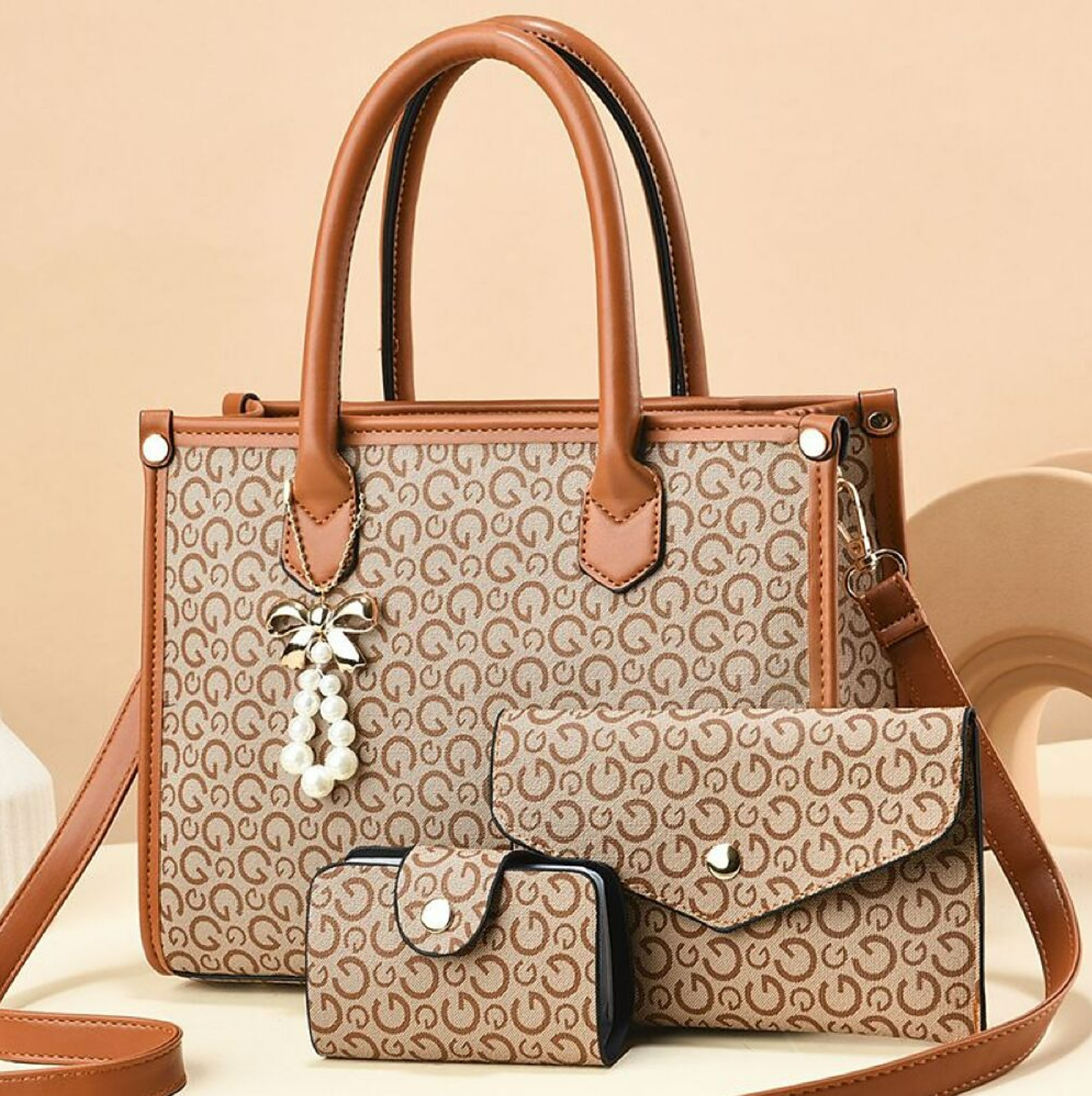 Women's Bag Set PU Leather Shopping Daily Bowknot Large Capacity Letter Earth Yellow Black Pink