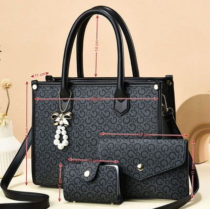 Women's Bag Set PU Leather Shopping Daily Bowknot Large Capacity Letter Earth Yellow Black Pink