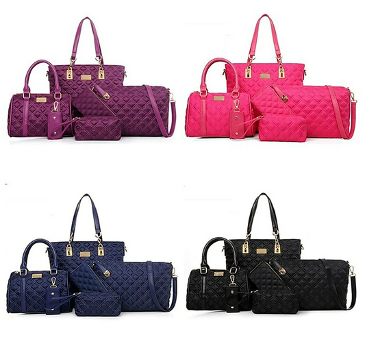Women's Bag Set Nylon 5 Pieces Purse Set Formal Outdoor Office & Career Zipper Solid Colored Black Blue Purple