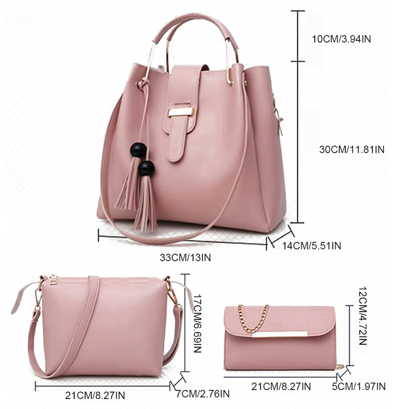 Women's Handbag Crossbody Bag Bag Set Bucket Bag PU Leather 3 Pieces Outdoor Office Shopping Tassel Zipper Chain Large Capacity Solid Color Black Pink Red