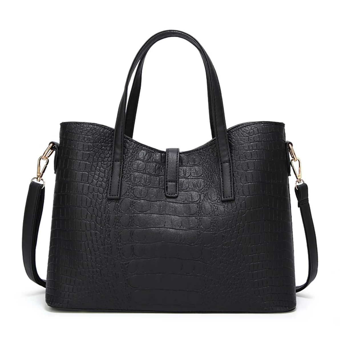 Women's Bag Set PU Leather 3 Pieces Office Daily Adjustable Large Capacity Waterproof Crocodile Black Gold Grey