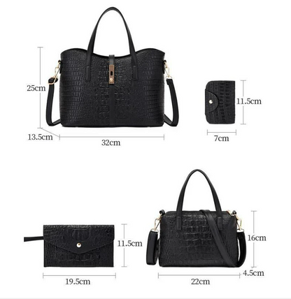 Women's Bag Set PU Leather Going out Office & Career Zipper Crocodile Black Champagne Red