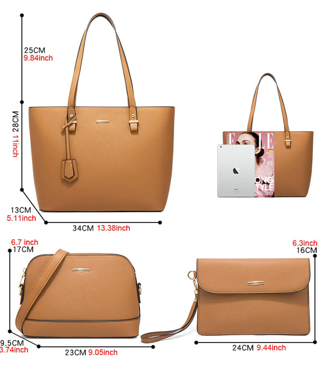 Women's Bag Set Crossbody Bag Top Handle Bag PU Leather 4 Pieces Purse Set Daily Going out Zipper Plain Red Blue Brown