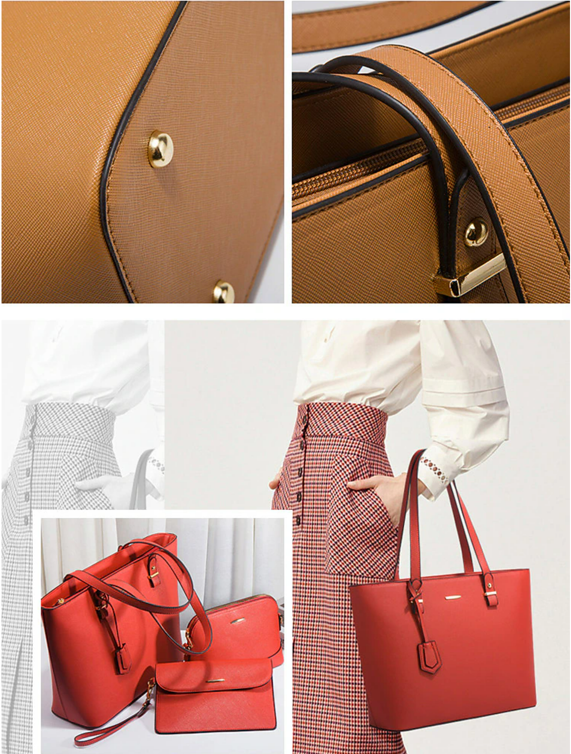 Women's Bag Set Crossbody Bag Top Handle Bag PU Leather 4 Pieces Purse Set Daily Going out Zipper Plain Red Blue Brown