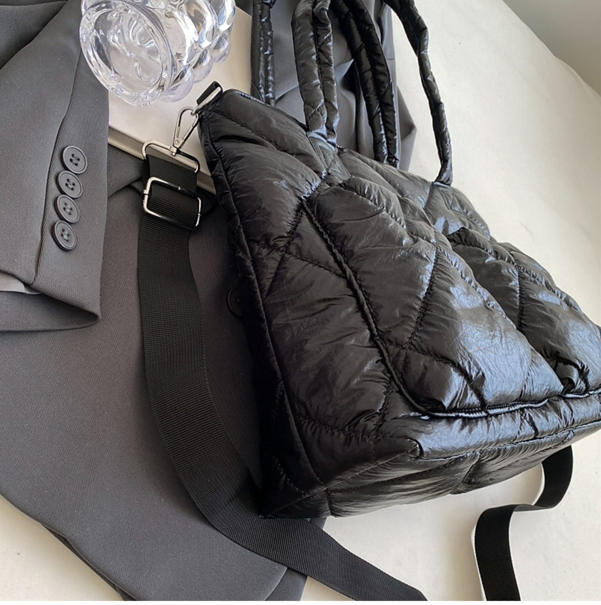 Women's Handbag Synthetic Daily Zipper Large Capacity Foldable Lightweight Geometric Black Silver Purple