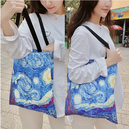 Women's Tote Shoulder Bag Canvas Tote Bag Canvas Shopping Daily Flower Print Large Capacity Foldable Durable Color Block Flower sunflower Starry Night Apricot blossom